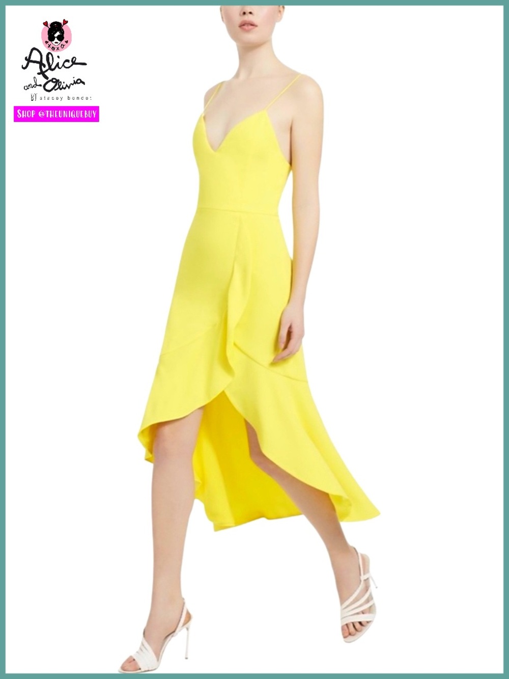 Alice + Olivia Cobi Bright Yellow Sweetheart Ruffled Midi Dress